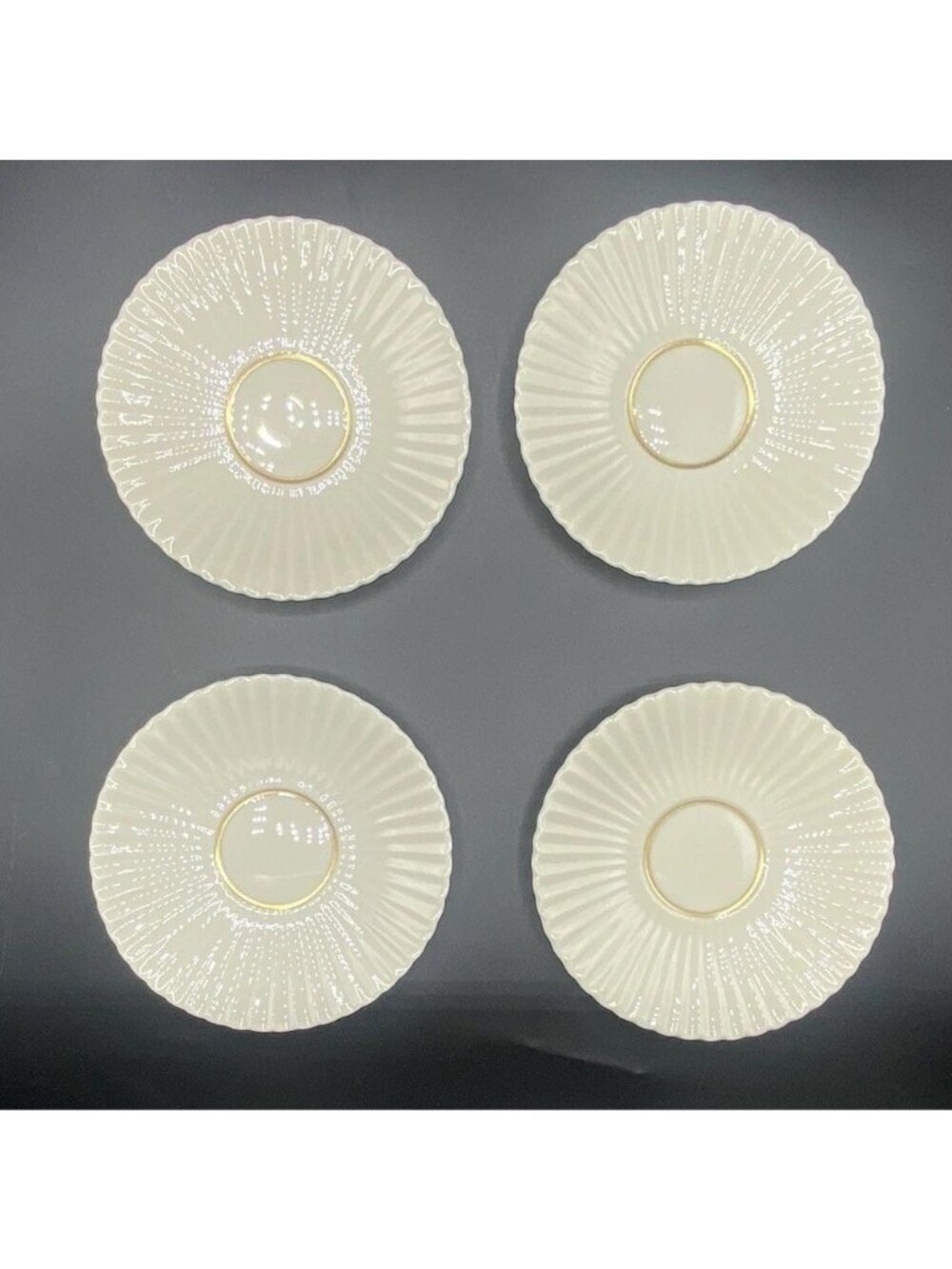 Set of 4 Lenox Rutledge Saucers Made in USA Ivory Gold Trim Vintage Fluted